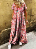 Women's Ethnic Tribal Art Painting Printed Round Neck Short Sleeve Dre