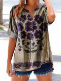 Women's Floral Pattern Art Print Cotton Linen Casual Shirt