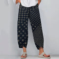 Comstylish Japanese Traditional Sashiko In Floral Patchwork Art Pattern Art Cropped Casual Pants