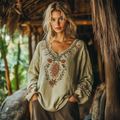 Vintage Pompeii Embroidered Linen Long Sleeve Shirt artswardrobe
