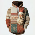 Comstylish Men's Retro Christmas Santa Claus Color Block Hooded Sweatshirt