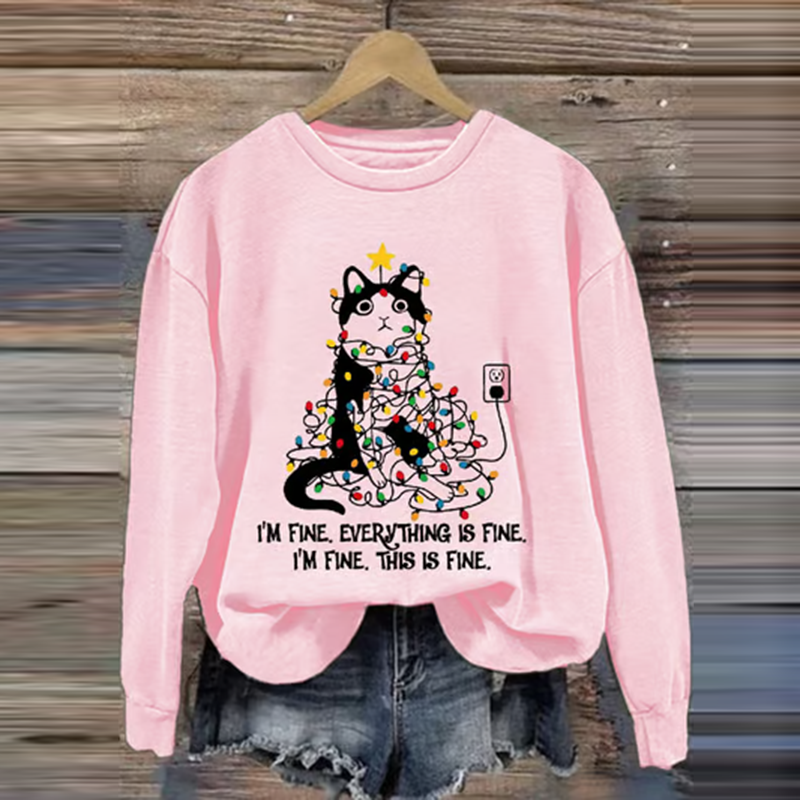 Comstylish Women's Christmas I'm Fine Everything's Fine I'm Fine And That's Fine Printed Sweatshirt