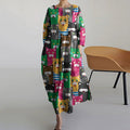 Colorful Fun Cat Print Women's Crew Neck Dress elevenforest