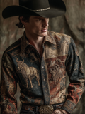 Western Cowboy Style Animal Elements Retro Cotton And Linen Men's Shirt artswardrobe
