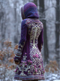 Comstylish Halloween Skeleton & Thistle Art Women's Knit Hooded Mini Dress
