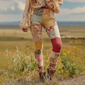 Comstylish Women's Vintage Patchwork Floral Art Cozy Knit Leggings