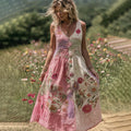 Women's Embroidered Rose Patchwork Maxi Dress artswardrobe