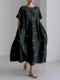 Cute Cat Face Pattern Linen Blend Cozy Maxi Dress elevenforest