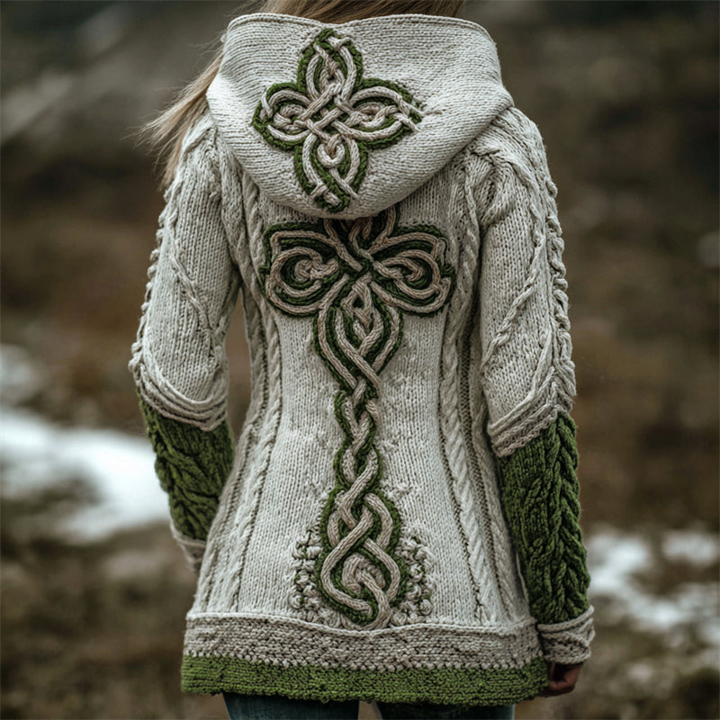 Shamrock Celtic Cross Celtic Knot Chunky Cozy Hooded Cardigan artswardrobe