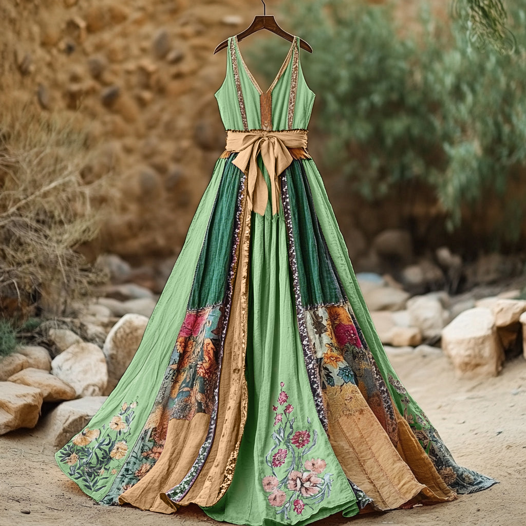 Women's Vintage Floral Art Linen Dress artswardrobe