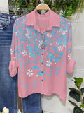 Comstylish Trans Pride Scattered Falling Flowers And Leaves Linen Blouse