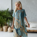 Vintage Marble Texture Collection Retro Bohemia Gradient Gilded Pattern Linen Dress artswardrobe