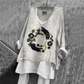 Comstylish Women's Vintage Black Cat Embroidery Pattern Comfortable Shirt