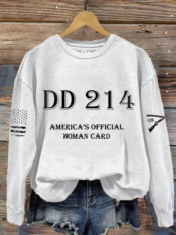 Comstylish Women's Dd214 America Official Man Card Print Crew Neck Sweatshirt