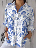 Women's Vintage Animal Print Casual Long Sleeve Comfortable Cotton Shirt elevenforest