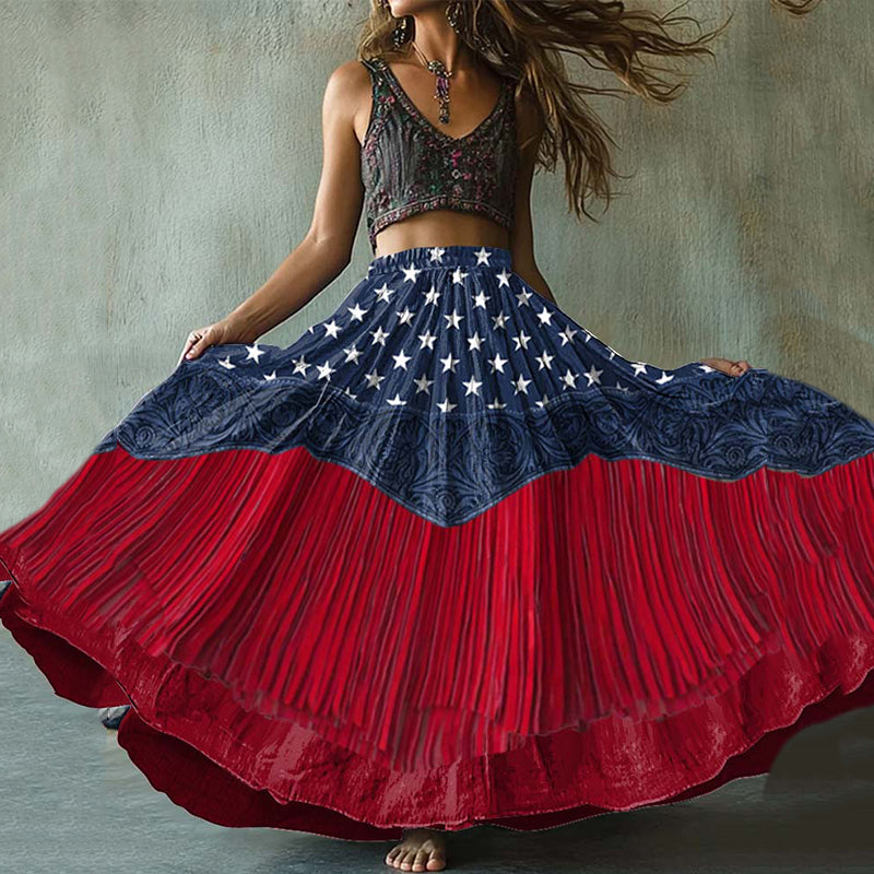 Women's Independence Day Floral Cotton And Linen Skirt artswardrobe