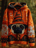 Comstylish Women's Vintage Halloween Dog Embroidered Print Hoodie
