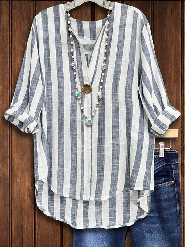 V-neck Vertical Striped Shirt