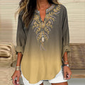 Comstylish Women's Bohemian Style Gradient Floral Linen Print Casual Shirt