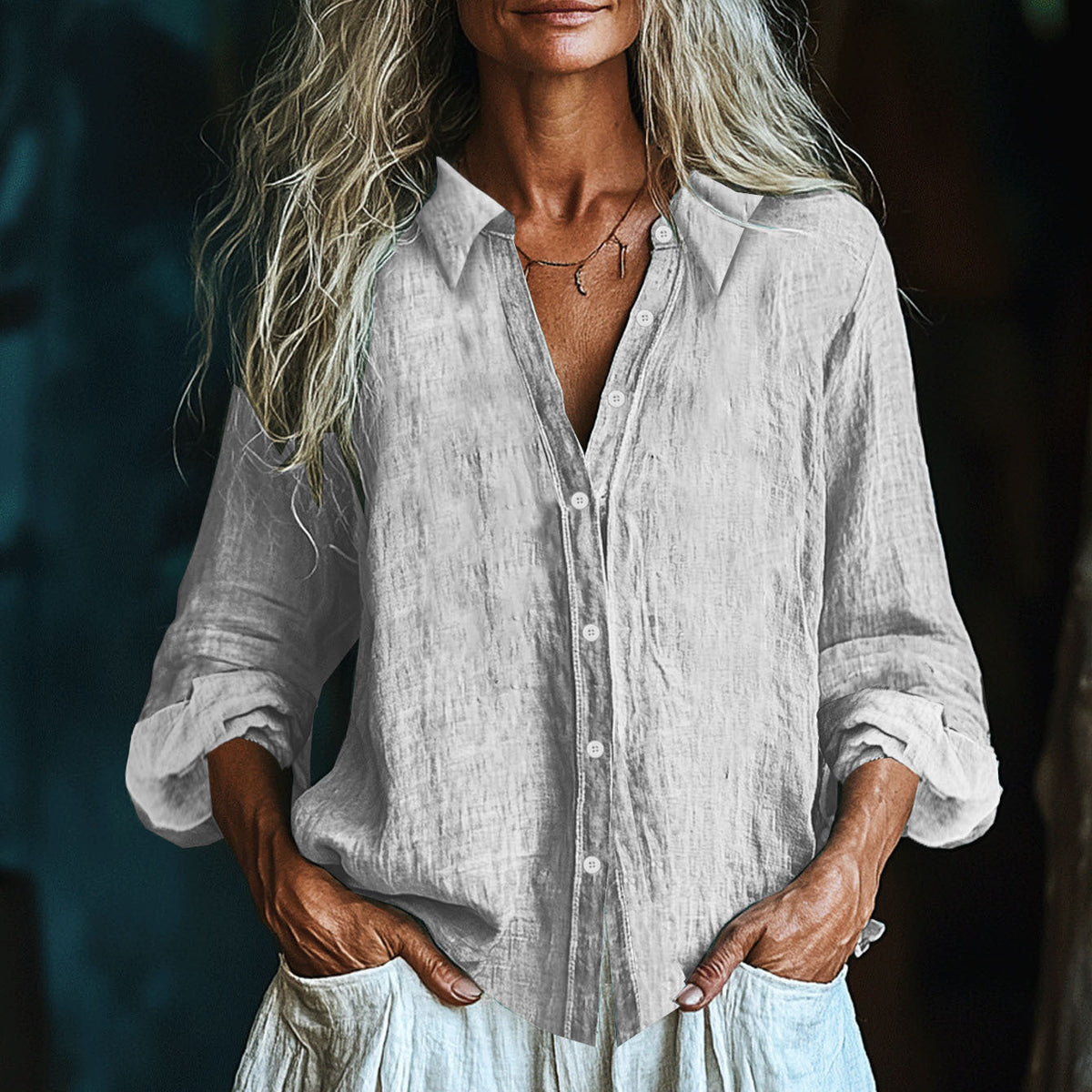 Comstylish Vintage Elegant Art Linen Ruffle Shirt