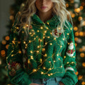 Comstylish Women's Santa Claus And Colorful Lights Jacquard Plush Hoodie