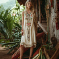 Women's Boho Floral Embroidery Art Sleeveless Dress artswardrobe