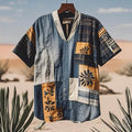 Men's Contrast Colors  Patchwork Sun Linen T-shirt artswardrobe
