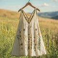 Women's Vintage Flower Art Linen Tank Top artswardrobe