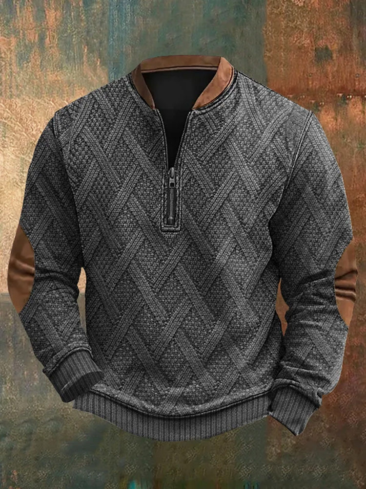 Men's Retro Western Print Zip-Up Sweatshirt elevenforest