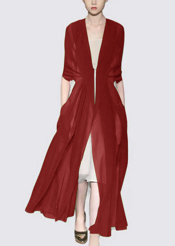 Italian Red Silk Dress Long Sleeves