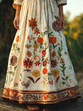 Vintage Floral Embroidered Linen Blend Skirt artswardrobe