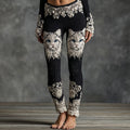 Women's Cute Cat Face Lace Embroidered Gradient Cozy Leggings