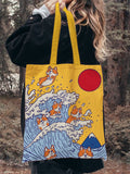 Comstylish Japanese Art Dog Print Washed Canvas Bag