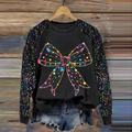 Comstylish Women's Christmas Lights Bow Printed Sweatshirt