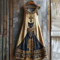 Vintage Ancient Egyptian Bastet Art Black Cat Graphics Linen Sleeveless Mini Dress