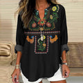 Comstylish Vintage Tribal Floral Embroidery Casual Shirt