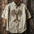 Men's Viking Life Of Tree Celtic Knot Art Linen V-neck Shirt artswardrobe