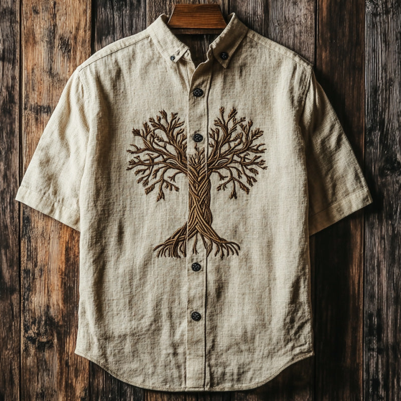 Men's Viking Life Of Tree Celtic Knot Art Linen V-neck Shirt artswardrobe