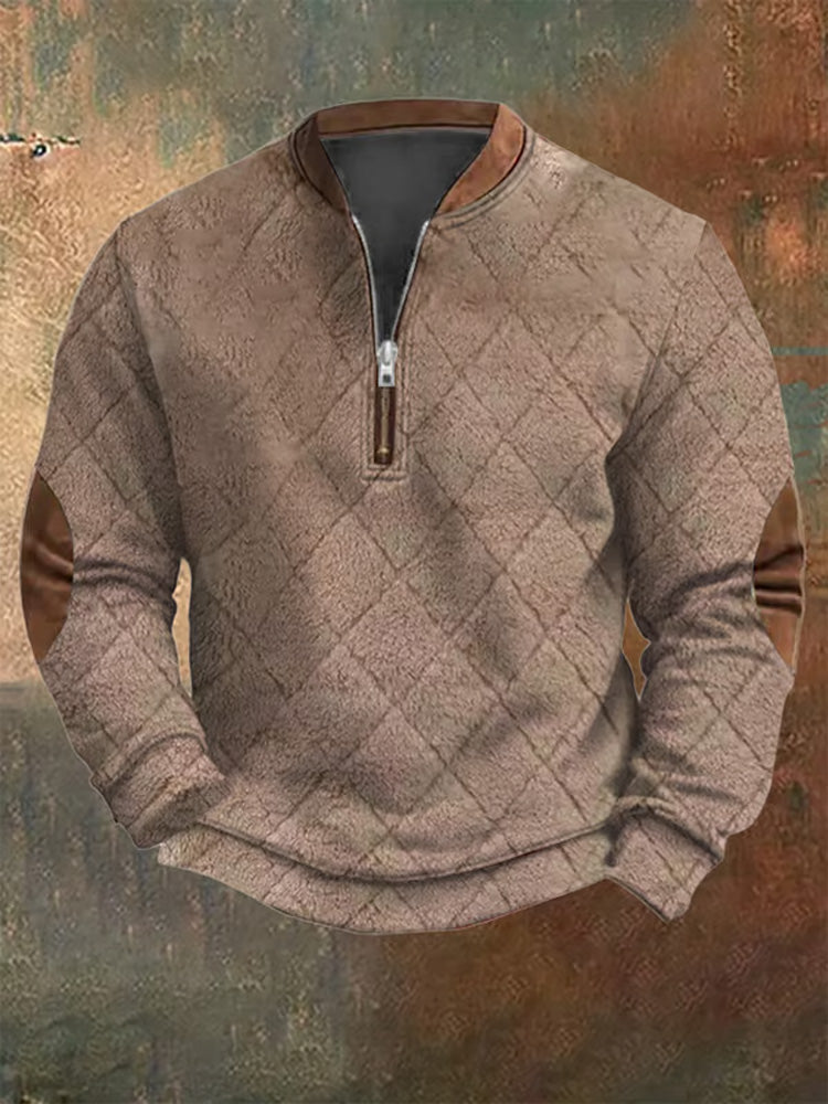 Men's Plush Texture Print Casual Zipper Sweatshirt elevenforest