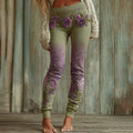 Comstylish Lassy Gradient Purple Lavender And Floral Art Cozy Knit Leggings