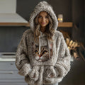 Women's Vintage Cool Cat Pattern Cozy Flannel Hooded elevenforest