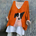 Women's Abstract Dogs Print Casual Cotton And Linen Shirt artswardrobe