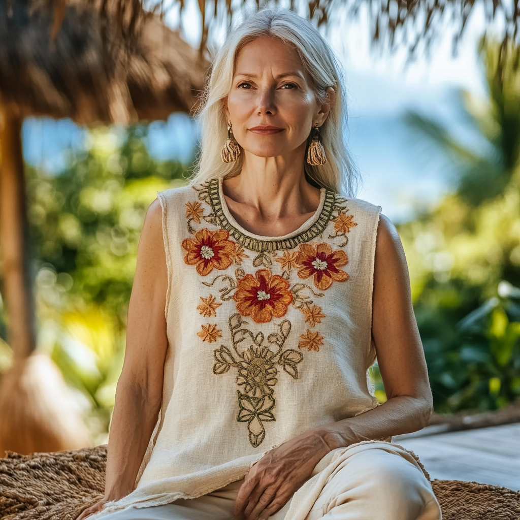 Women's Vintage Bohemian Floral Cotton And Linen Vest artswardrobe