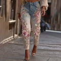 Women's Vintage Floral Embroidery Gradient Art Casual Jeans artswardrobe