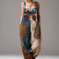 Comstylish Japanese Art Style Butterfly And Plant Flower Pattern Embroidery Women's Colorful Cotton And Linen Overalls