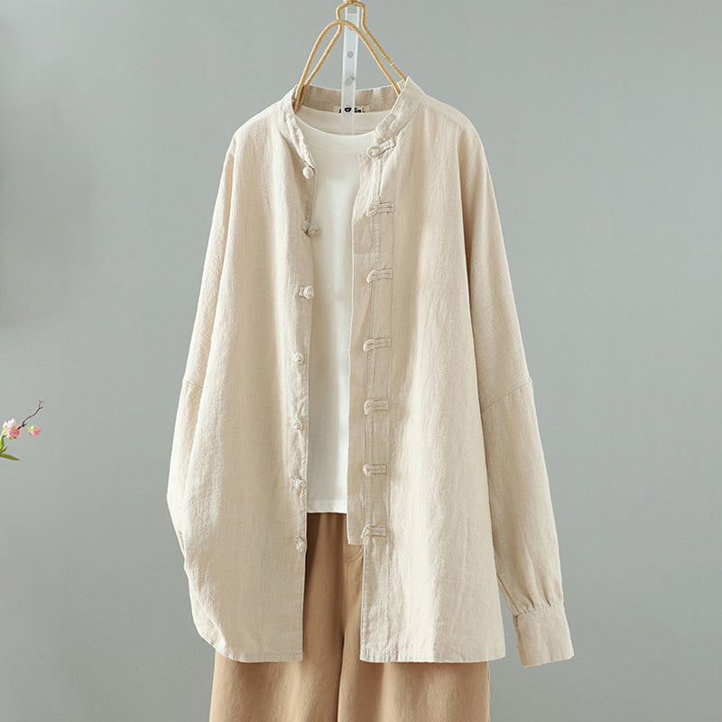 Comstylish Women's Retro Button Up Cotton And Linen Shirt