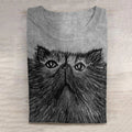 Women's Persian Cat Folk Art Casual T-Shirt elevenforest