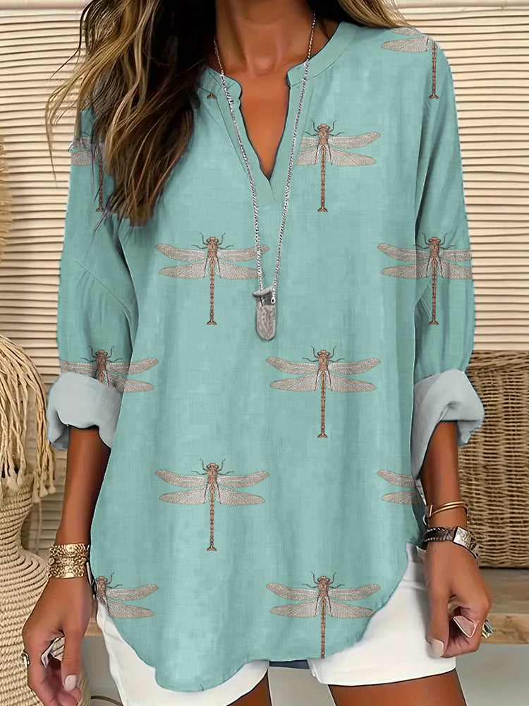 Comstylish Dragonfly Print Women's Long Sleeve Shirt