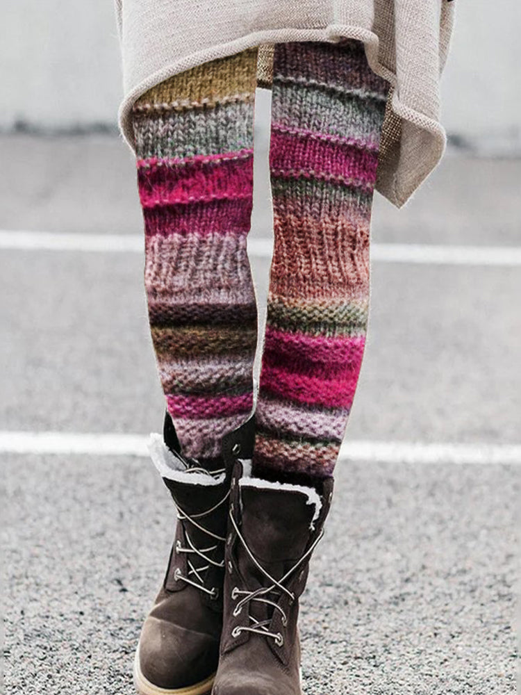 Vintage Colorblock Patchwork Cozy Knit Leggings artswardrobe