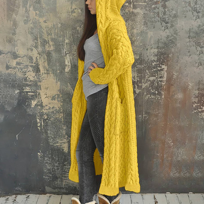 Women'S Solid Color Hooded Knitted Cardigan elevenforest